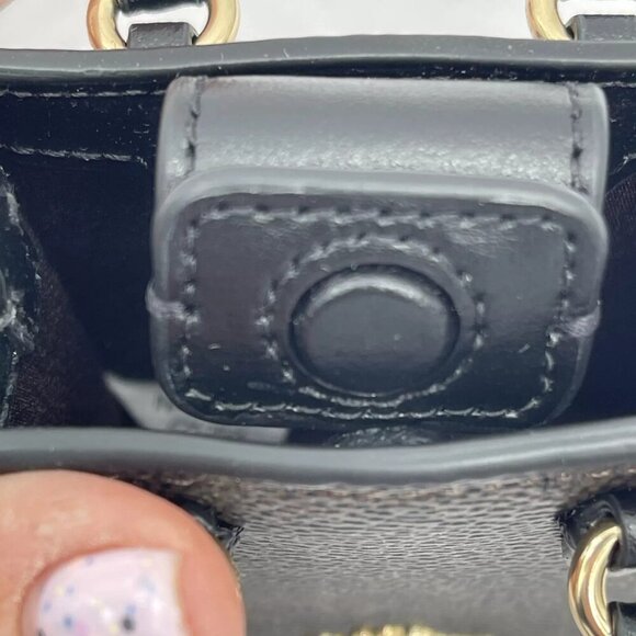 NEW COACH North/South Mini Tote Bag Charm In Signature Canvas Brown/Black - Picture 14 of 14